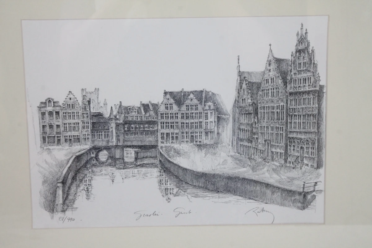 Ingelijste pentekening: Graslei Gent - foto 3
