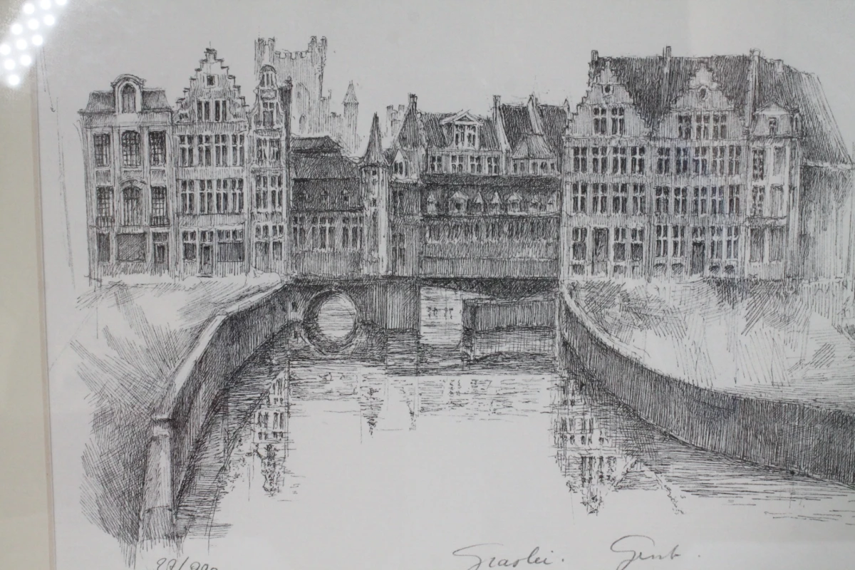 Ingelijste pentekening: Graslei Gent - foto 7