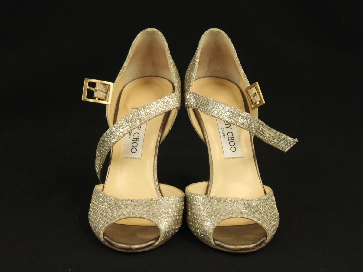 Jimmy Choo zilverkleurige glitter pumps in maat 40 - foto 4