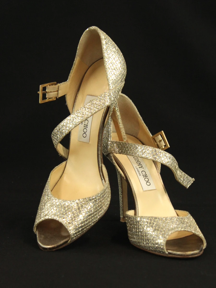 Jimmy Choo zilverkleurige glitter pumps in maat 40 - foto 6