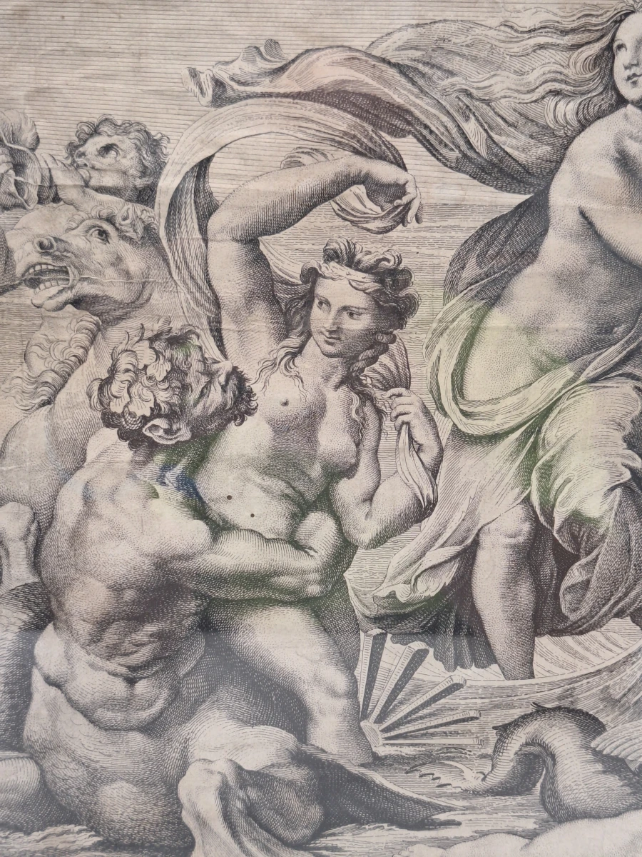 “De triomf van Galatea” - Italiaanse gravure, toegeschreven aan Annibale Carracci - naar Rafaël - foto 6