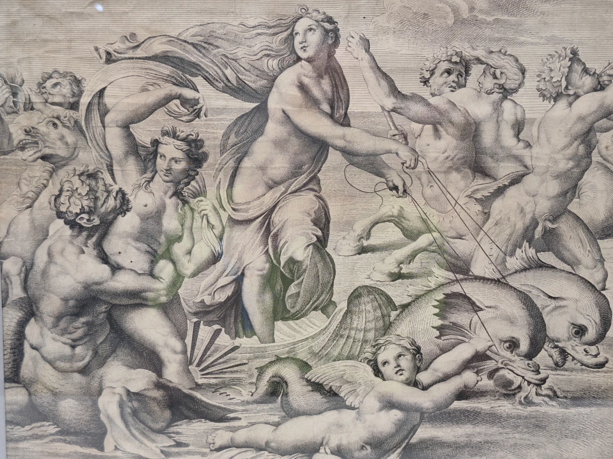 “De triomf van Galatea” - Italiaanse gravure, toegeschreven aan Annibale Carracci - naar Rafaël - foto 3