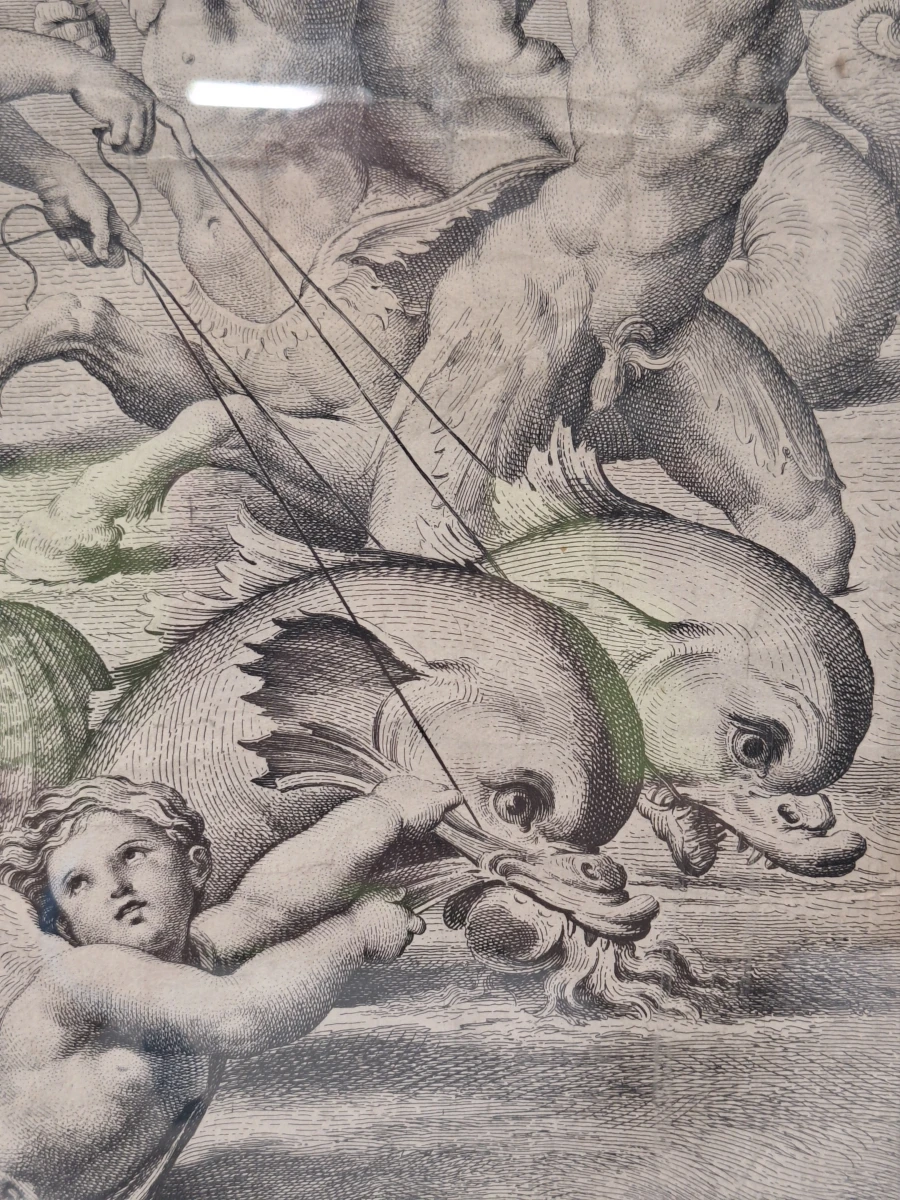 “De triomf van Galatea” - Italiaanse gravure, toegeschreven aan Annibale Carracci - naar Rafaël - foto 4