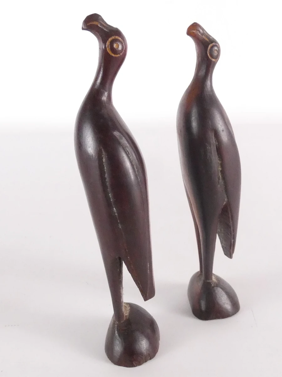 Vintage Houten Vogelgezin – Set van 4 Sculpturen