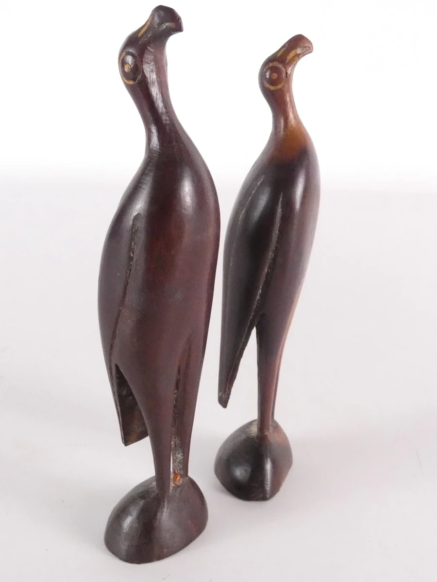 Vintage Houten Vogelgezin – Set van 4 Sculpturen