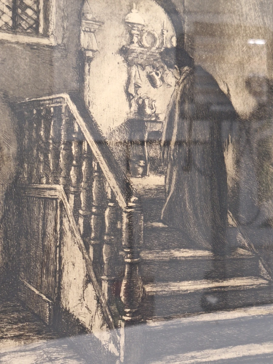 “Dame op trapje” - gesigneerde droge-naaldets - Albert Geudens (1869–1949) - foto 3