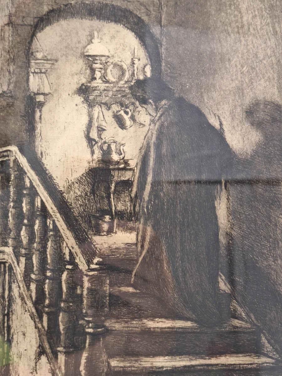 “Dame op trapje” - gesigneerde droge-naaldets - Albert Geudens (1869–1949) - foto 4
