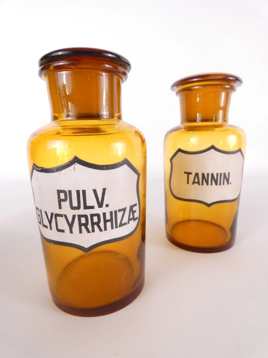 Set van 9 vintage bruine apothekersflessen met etiketten - foto 5