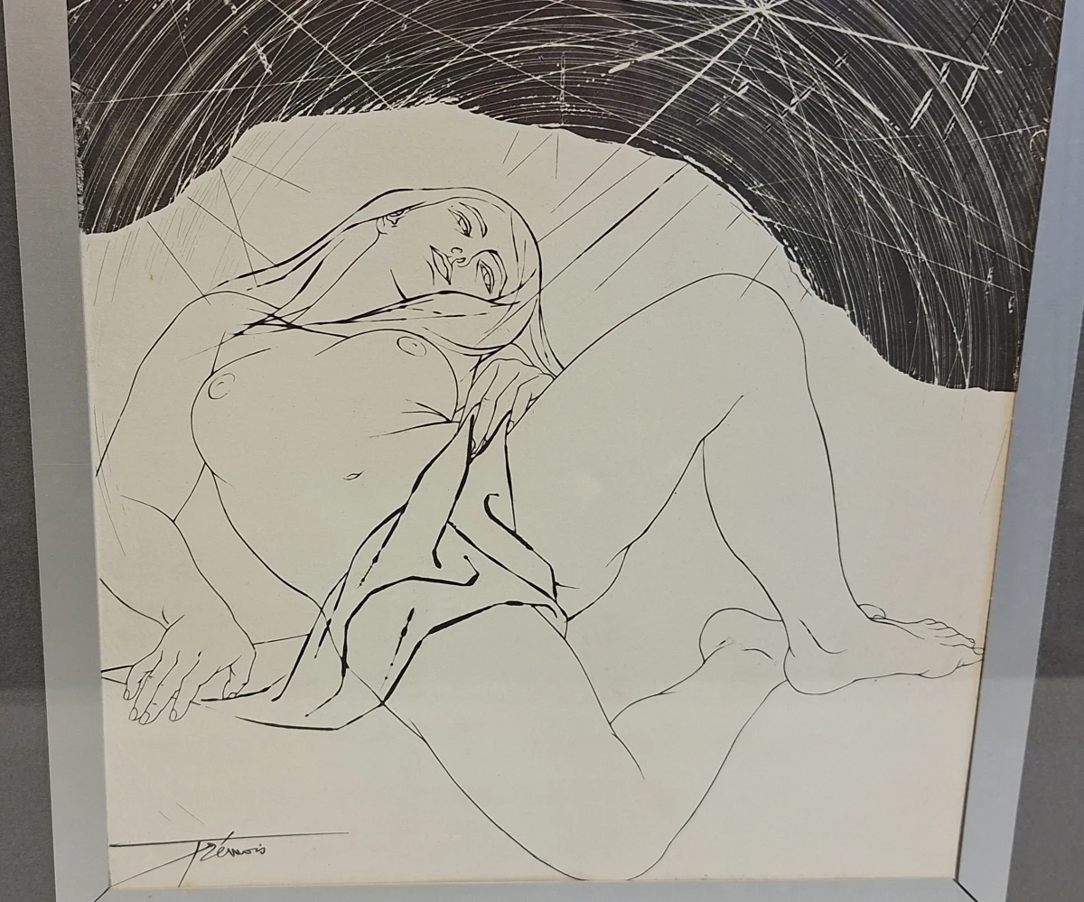 Ingelijste tekening van liggende vrouw met sterrenhemel - foto 3