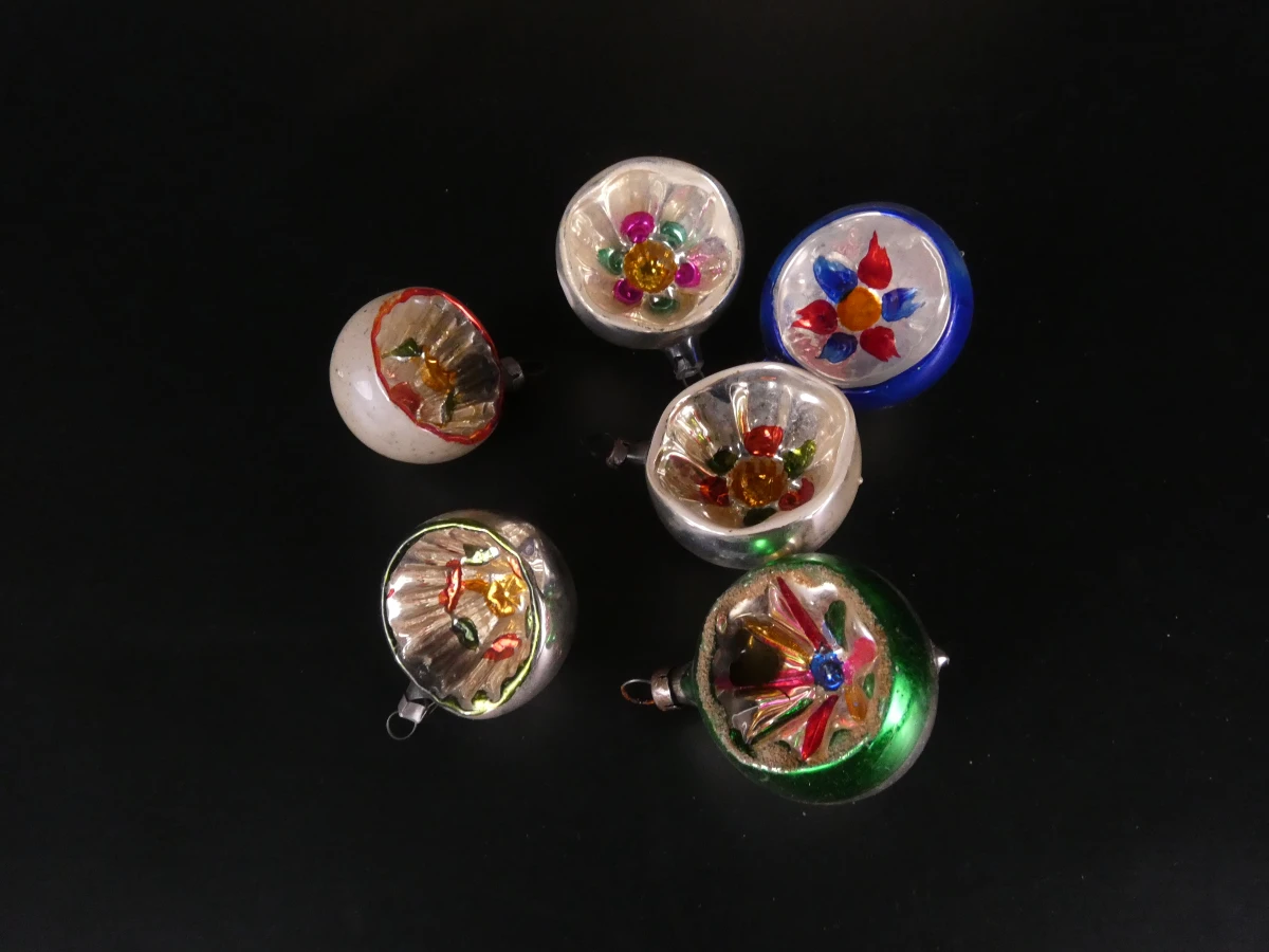 Set vintage glazen kerstornamenten