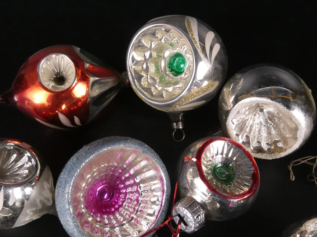 Set vintage glazen kerstornamenten