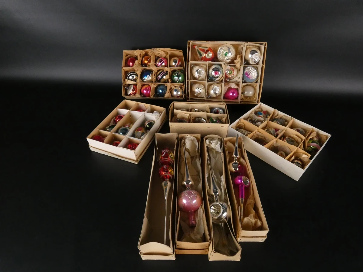 Set vintage glazen kerstornamenten
