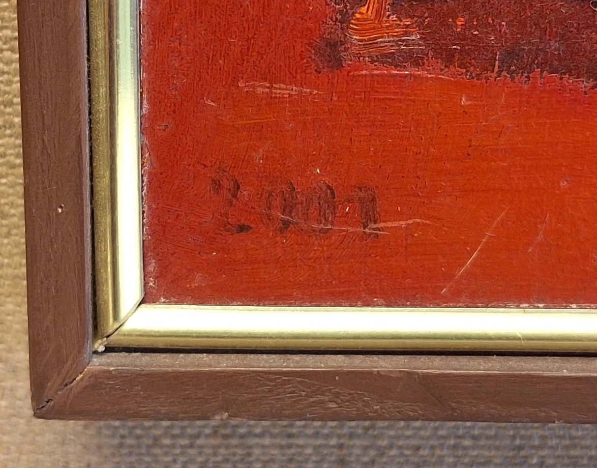 Abstract schilderij in houten lijst op linnen achtergrond - foto 4