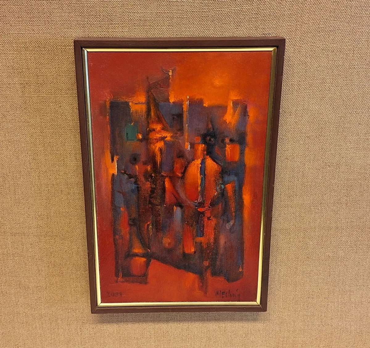 Abstract schilderij in houten lijst op linnen achtergrond - foto 2