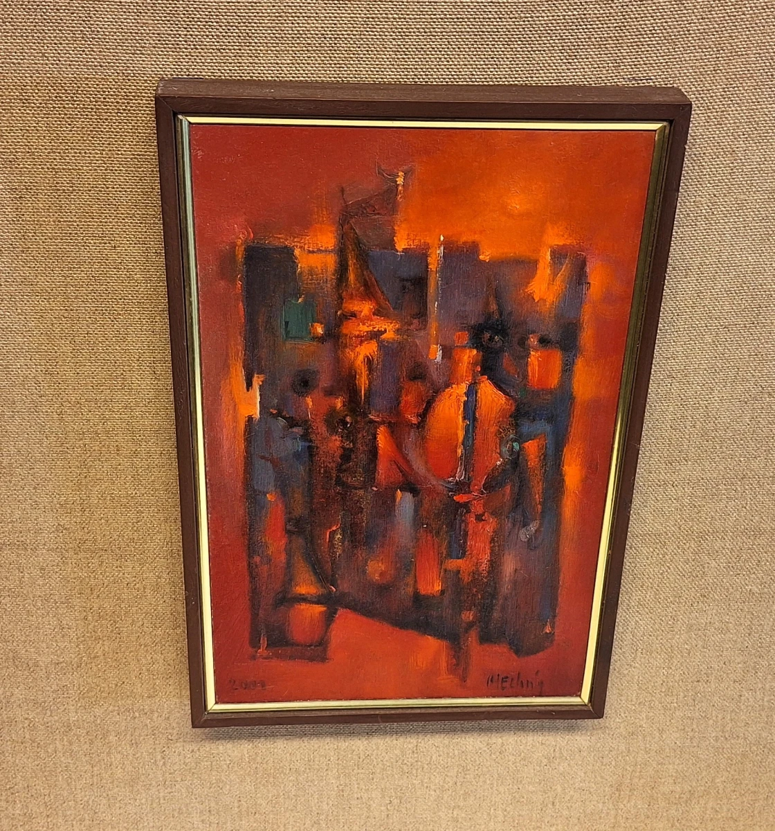 Abstract schilderij in houten lijst op linnen achtergrond - foto 5