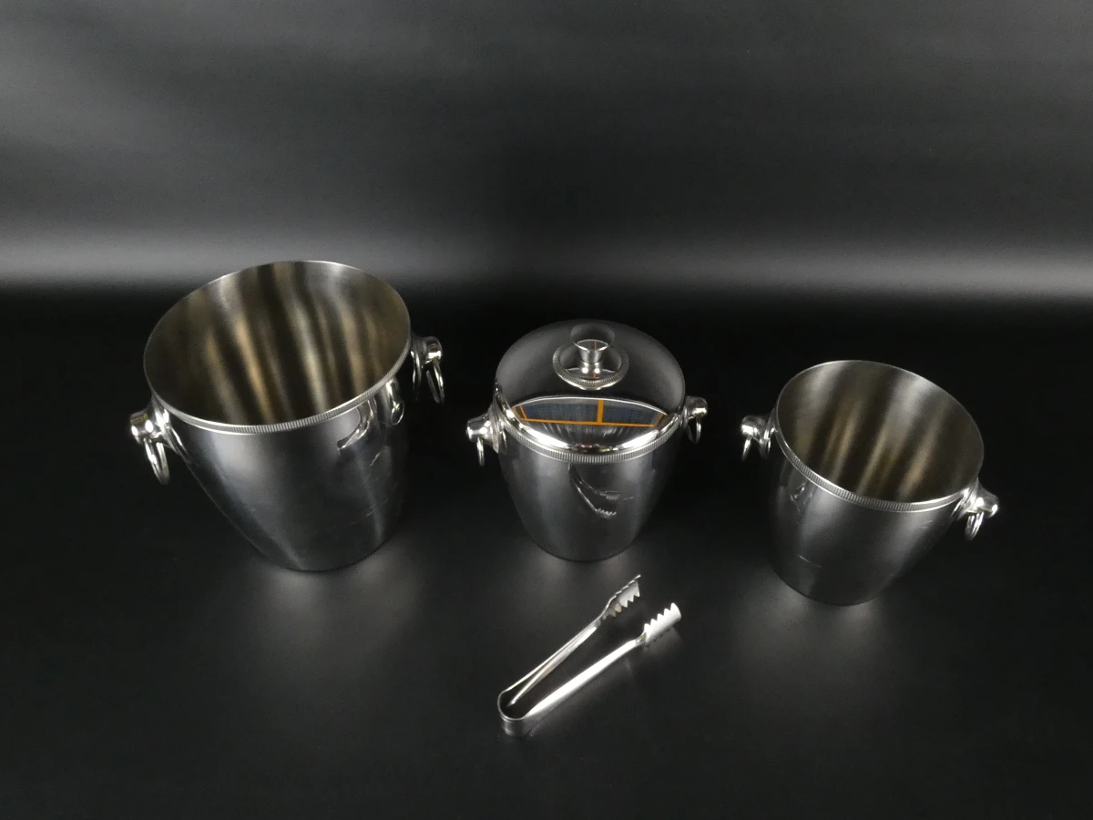 Set van 3 RVS ijsemmers met ijsblokjestang  – Letang Remy, Made in France - foto 2
