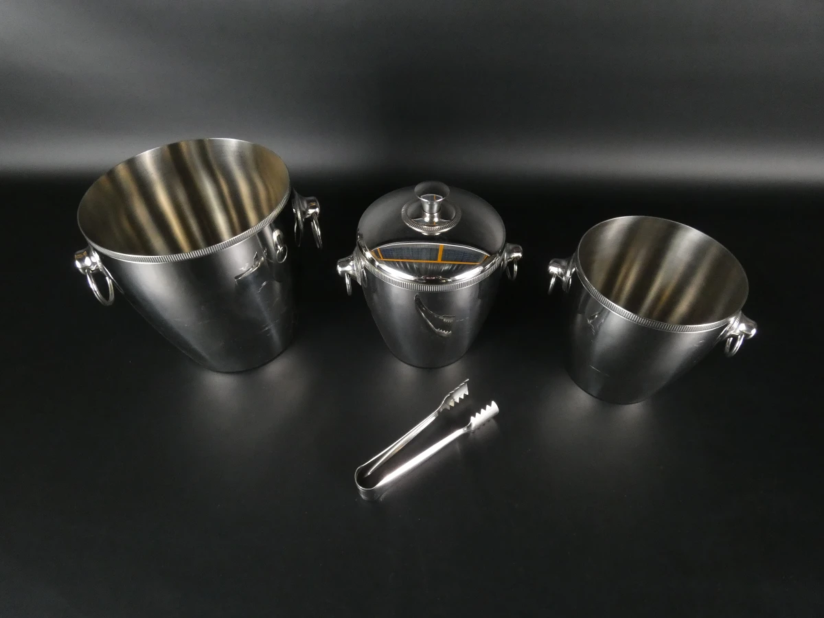 Set van 3 RVS ijsemmers met ijsblokjestang  – Letang Remy, Made in France - foto 3