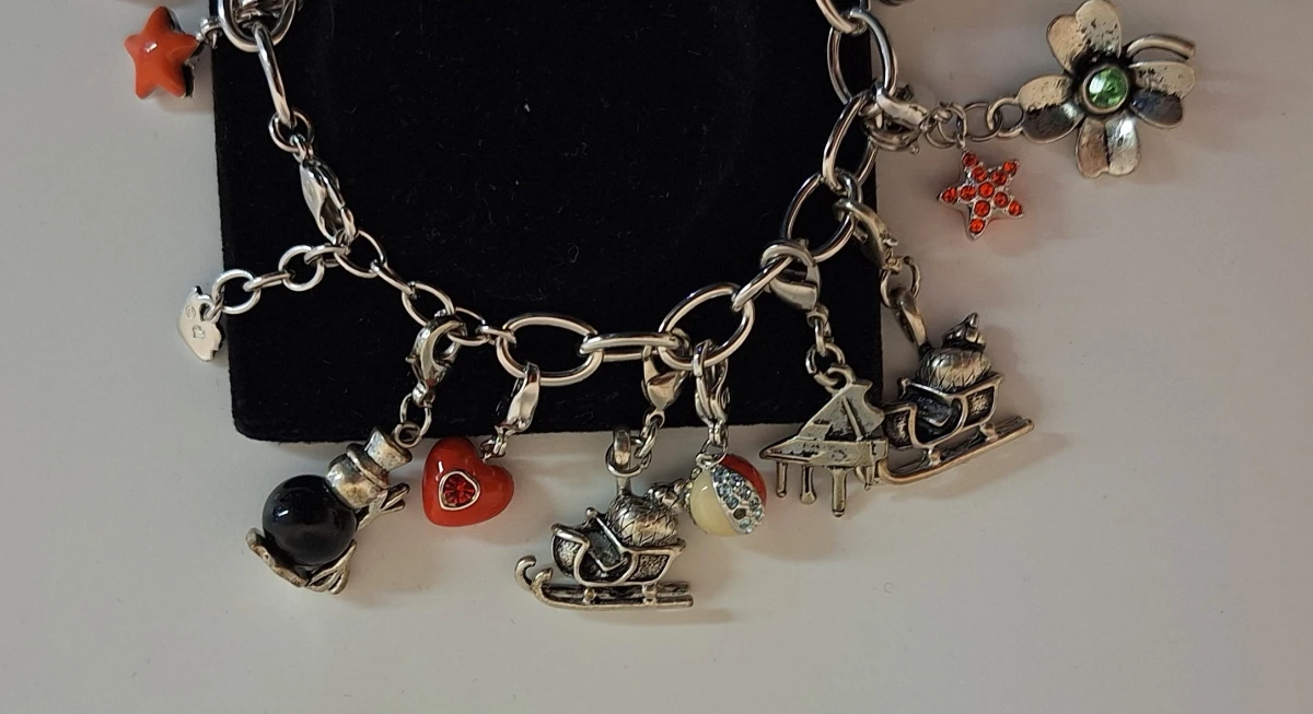 Zilverkleurige bedelarmband met diverse bedels - foto 4