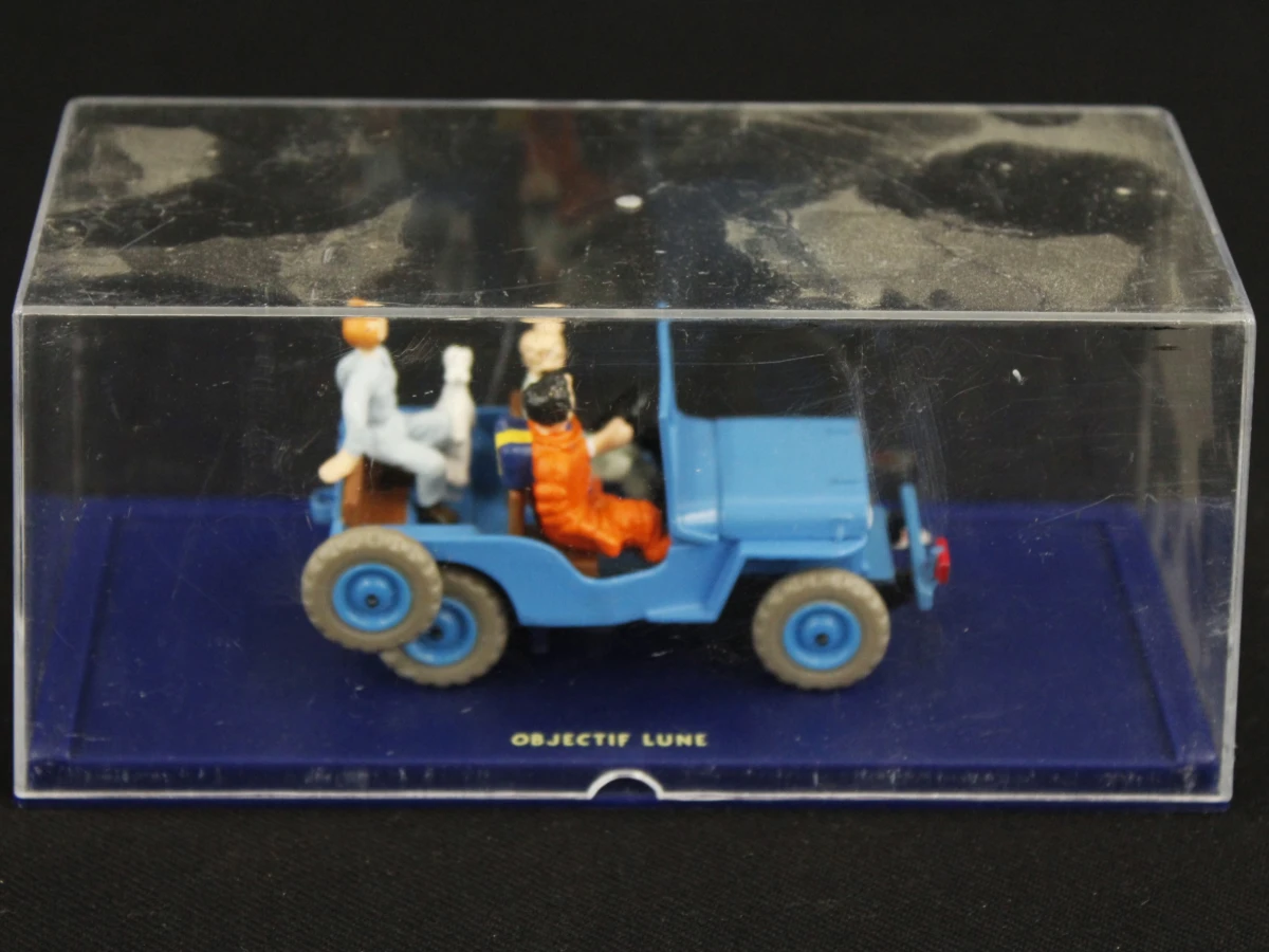 Schaalmodellen 1:43 blauwe Willys Jeep uit Kuifje 'Raket naar de Maan'