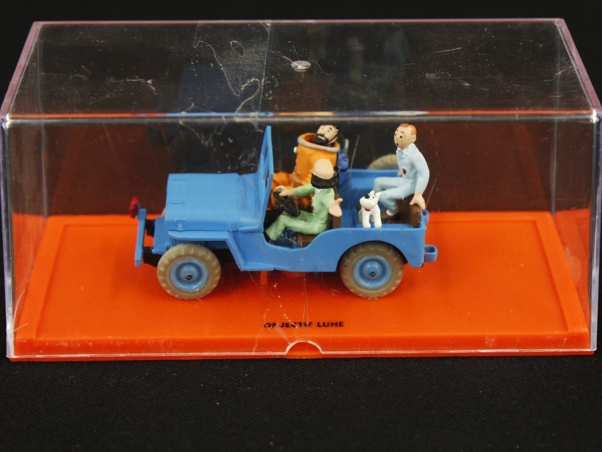 Schaalmodellen 1:43 blauwe Willys Jeep uit Kuifje 'Raket naar de Maan'