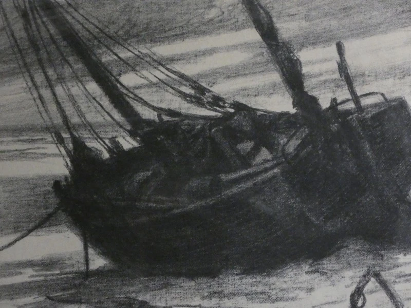 Lithografie "Gestrande Boot" van S. Van den Eynde - foto 2
