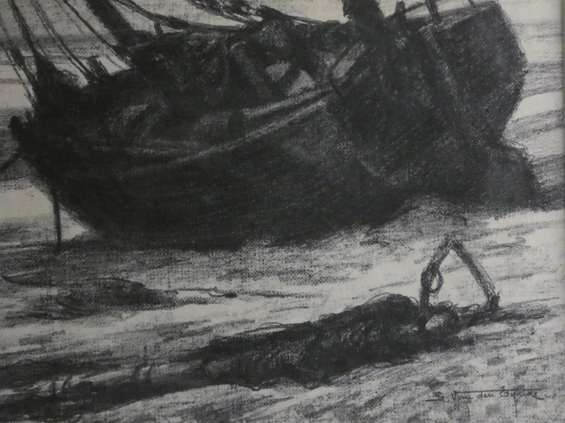 Lithografie "Gestrande Boot" van S. Van den Eynde - foto 3
