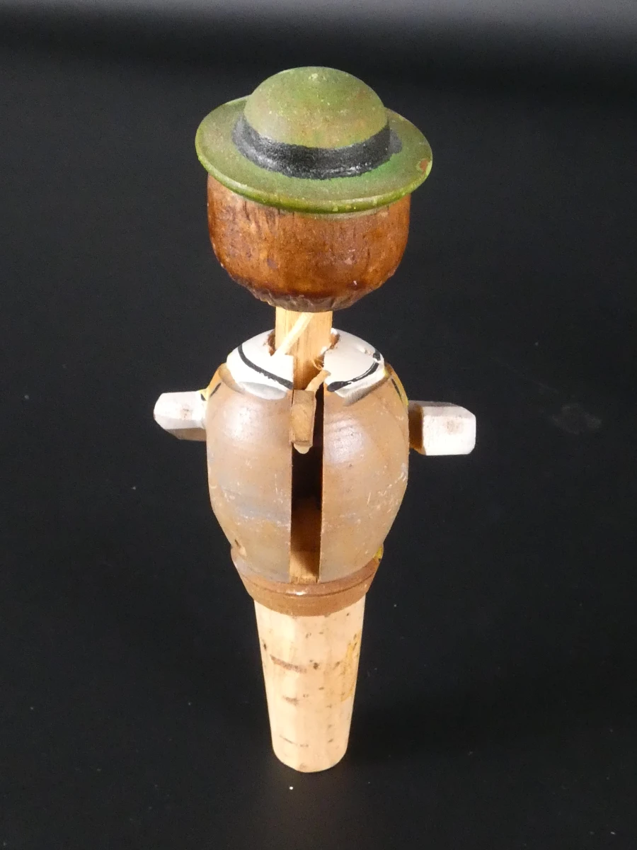 3 Vintage mechanische flessenstoppers - handgesneden hout - foto 5