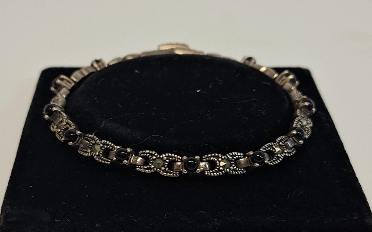 Vintage zilver armband met onyx steentjes - foto 4