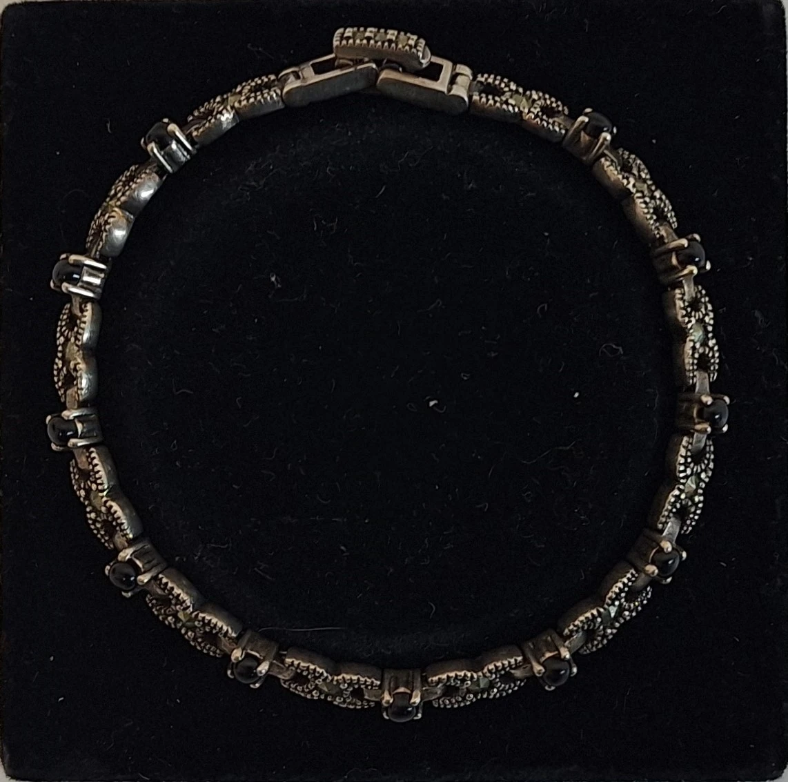 Vintage zilver armband met onyx steentjes - foto 5