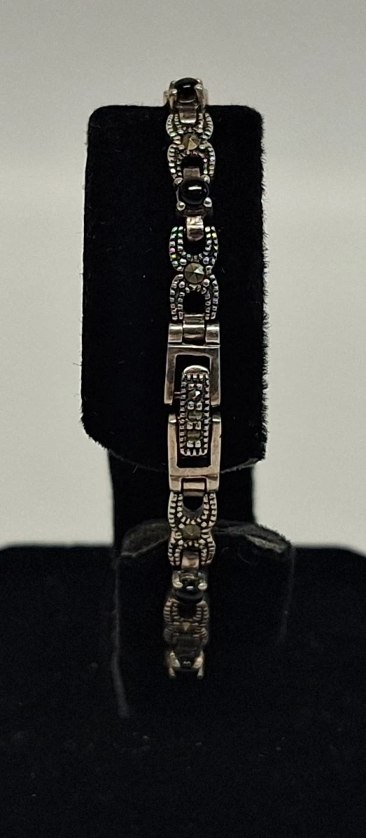Vintage zilver armband met onyx steentjes - foto 3