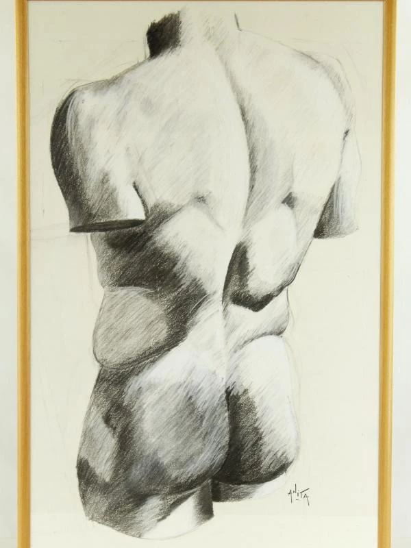Set van vrouwelijk en mannelijk naakt in grafische techniek gesigneerd Anita 22-4-98 - foto 9