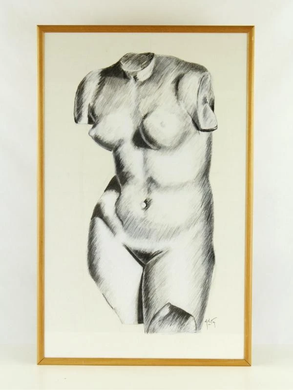 Set van vrouwelijk en mannelijk naakt in grafische techniek gesigneerd Anita 22-4-98 - foto 2