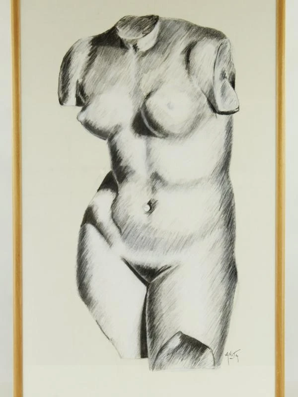 Set van vrouwelijk en mannelijk naakt in grafische techniek gesigneerd Anita 22-4-98 - foto 3