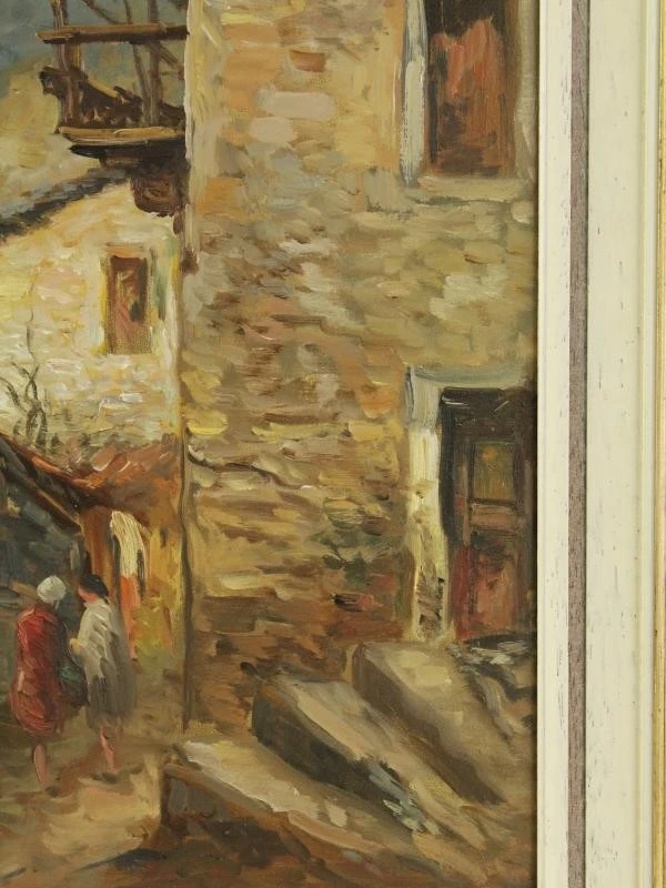 Olieverf op canvas "Italiaans smal dorpsstraatje Luigi Bracchi (1892-1978) - foto 5
