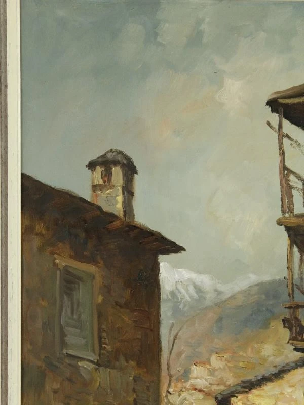 Olieverf op canvas "Italiaans smal dorpsstraatje Luigi Bracchi (1892-1978) - foto 3