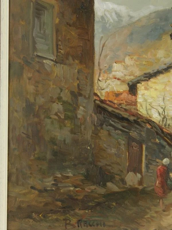 Olieverf op canvas "Italiaans smal dorpsstraatje Luigi Bracchi (1892-1978) - foto 6