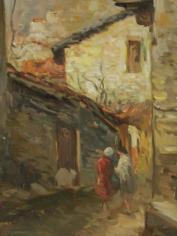 Olieverf op canvas "Italiaans smal dorpsstraatje Luigi Bracchi (1892-1978) - foto 7