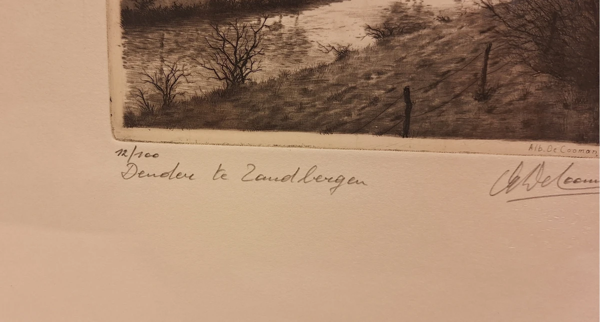 Ingelijste ets 'Zender te Zandbergen' van Alb. De Cooman - foto 3