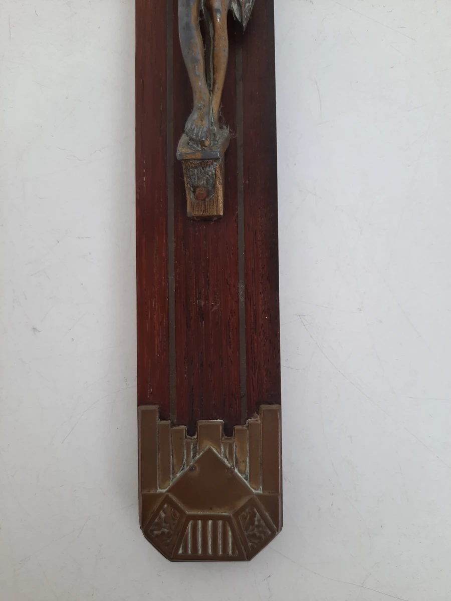 Antiek Art Deco Kruisbeeld – Palissander / Hardhout met Bronzen Corpus – Ca. 1930