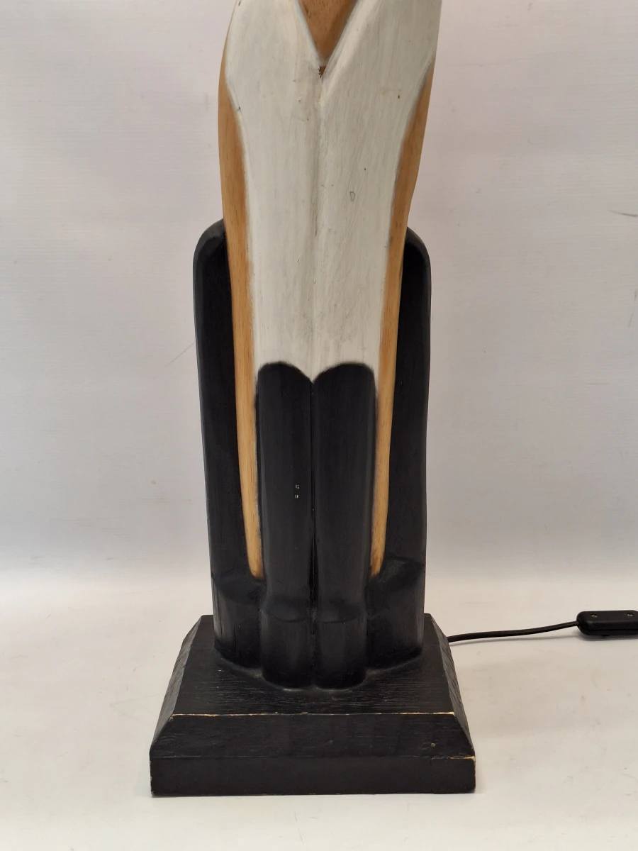 Set van vintage handgesneden houten kattenfiguren en bijpassende kattenlamp - foto 3