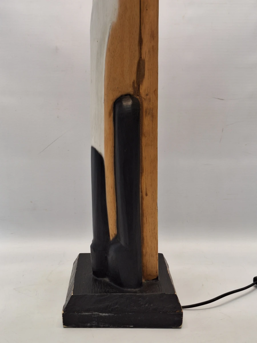 Set van vintage handgesneden houten kattenfiguren en bijpassende kattenlamp - foto 9