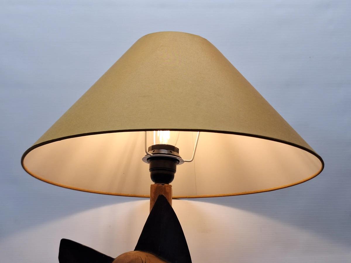 Set van vintage handgesneden houten kattenfiguren en bijpassende kattenlamp - foto 5
