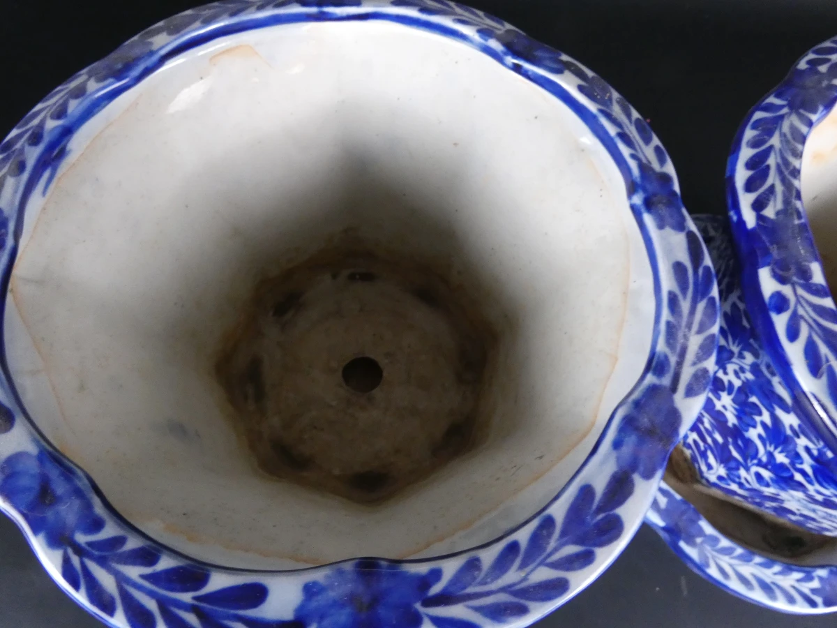 Set van 2 blauwe keramische bloempotten met schotels - foto 4