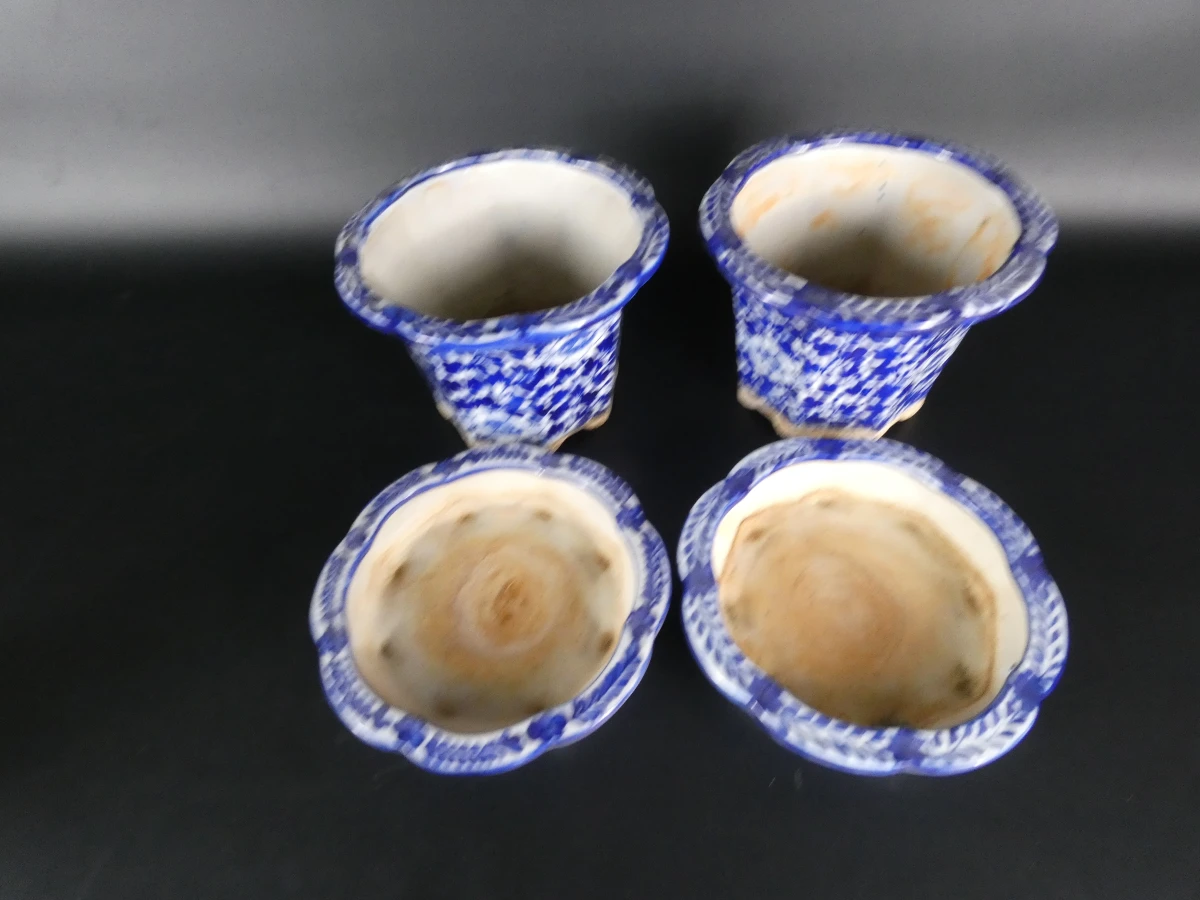 Set van 2 blauwe keramische bloempotten met schotels - foto 6