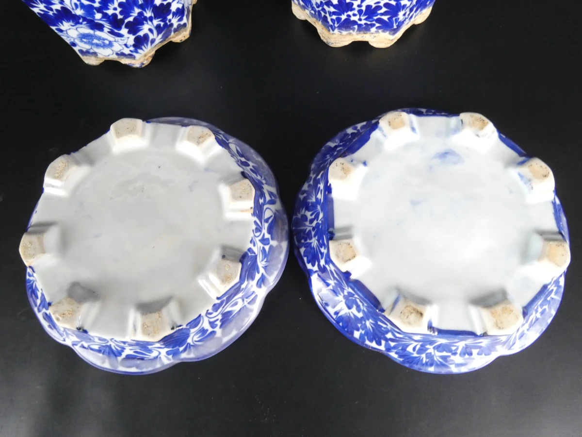Set van 2 blauwe keramische bloempotten met schotels - foto 9