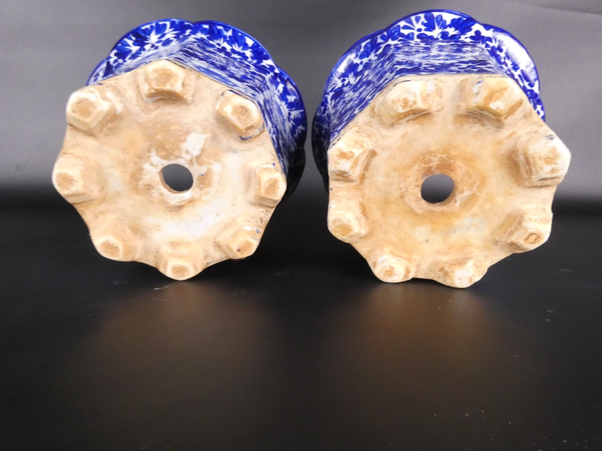 Set van 2 blauwe keramische bloempotten met schotels - foto 10