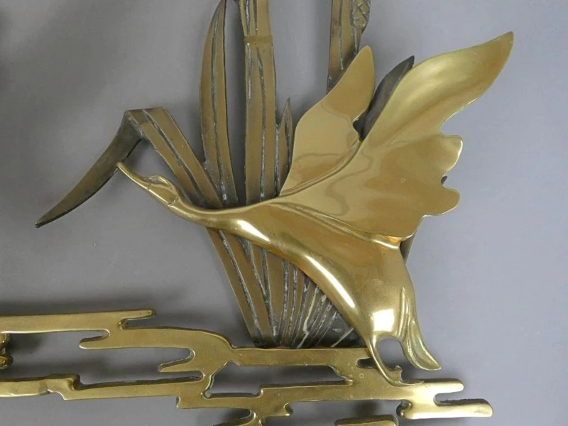 Messing wanddecoratie - kraanvogels in riet - foto 4