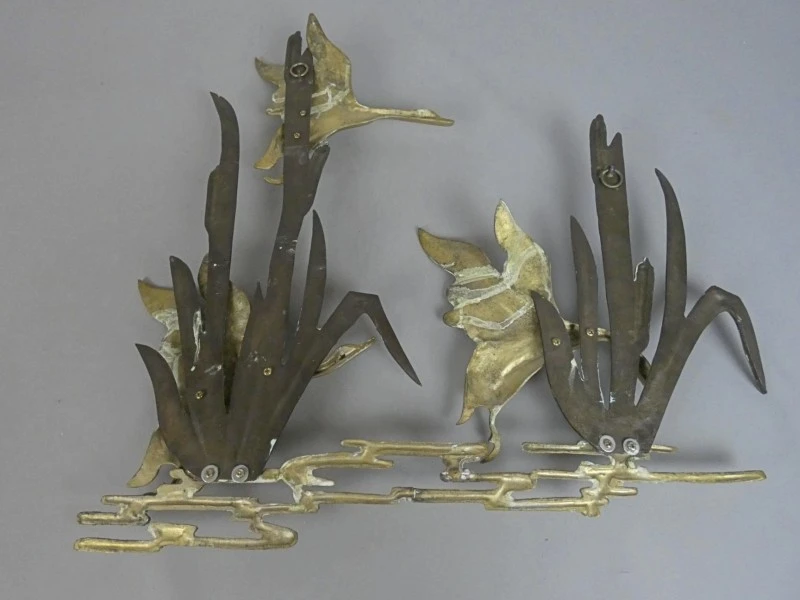 Messing wanddecoratie - kraanvogels in riet - foto 5