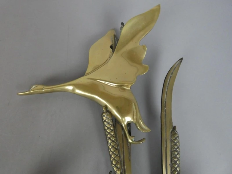 Messing wanddecoratie - kraanvogels in riet - foto 2