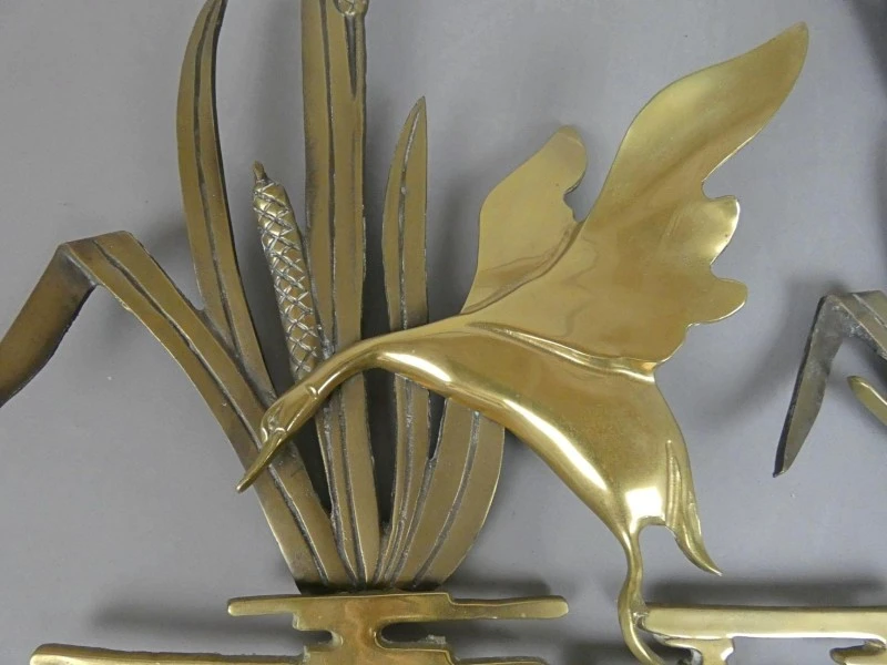 Messing wanddecoratie - kraanvogels in riet - foto 3